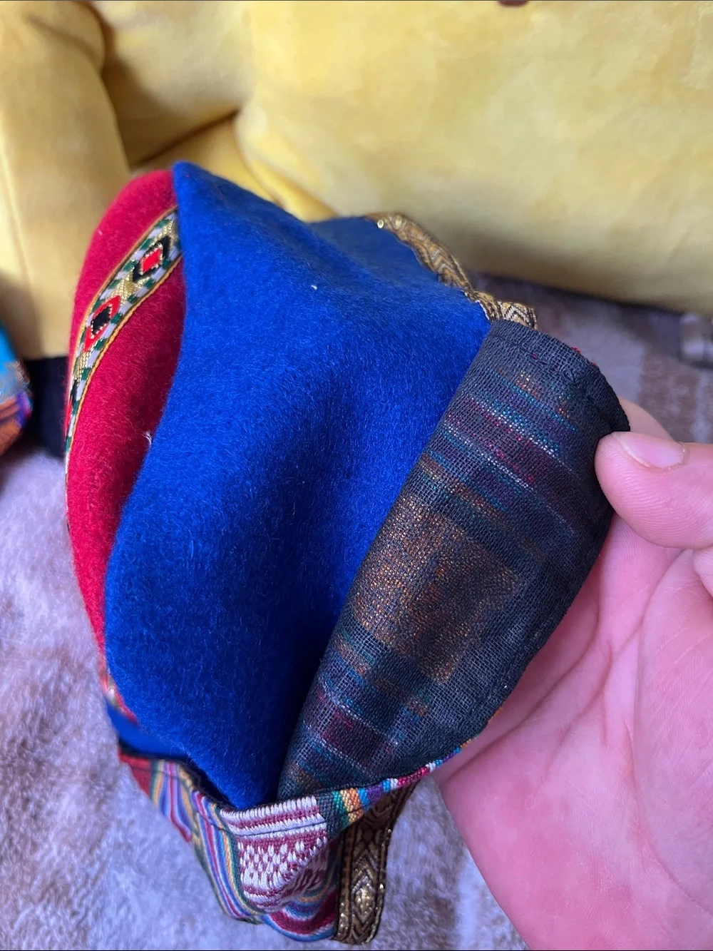 Men's Red Ethnic-Patterned Cap with Multicolor Trim